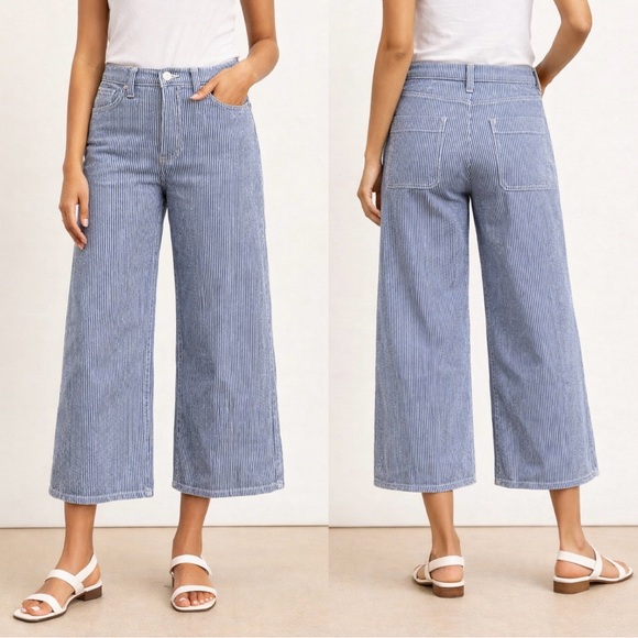 J. Crew Denim - J. Crew Blue Striped Wide-Leg Cropped Jeans
